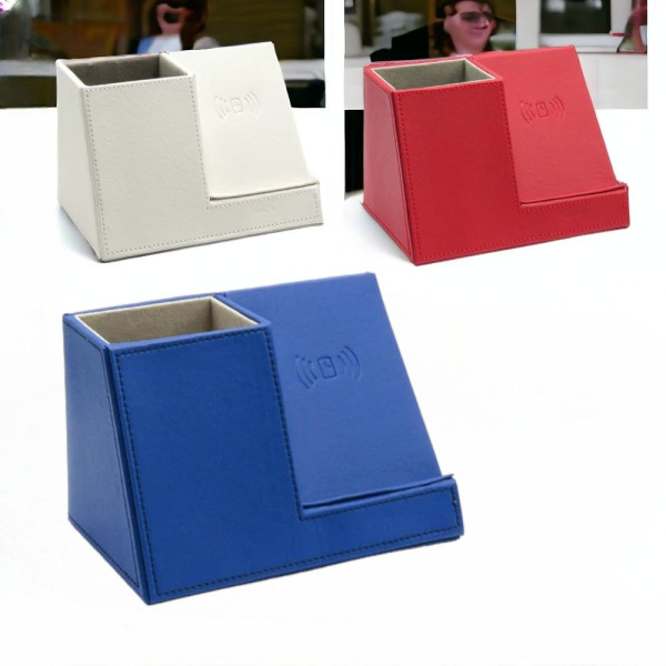 Настольный органайзер Ron c беспроводной зарядкой / Подставка многофункциональная для письменных приборов с беспроводной зарядкой